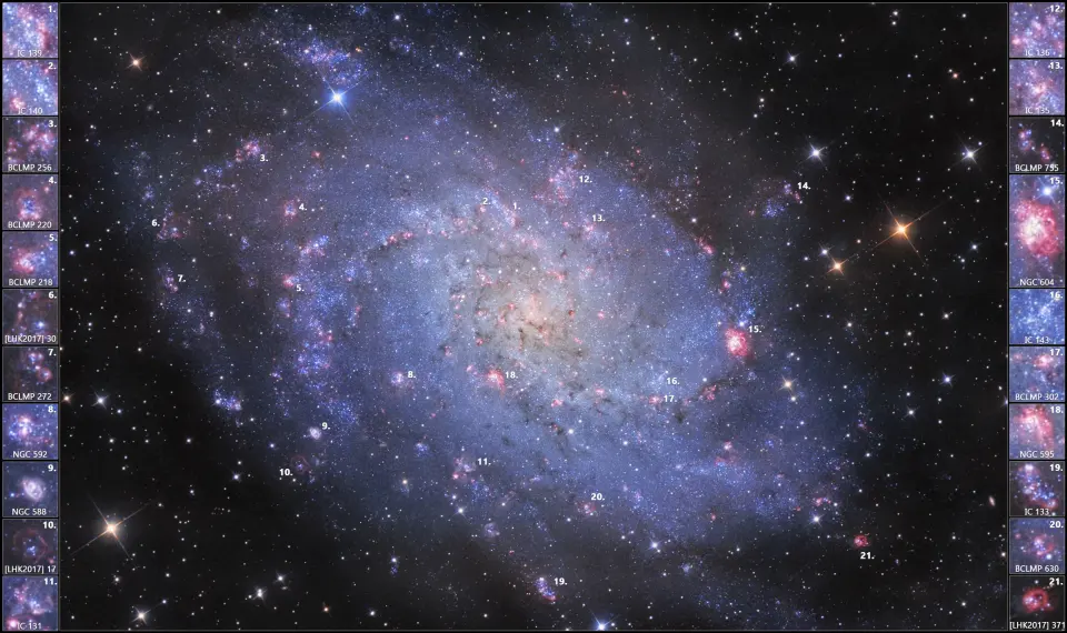 美丽螺旋星系M33三角星系的氢气云