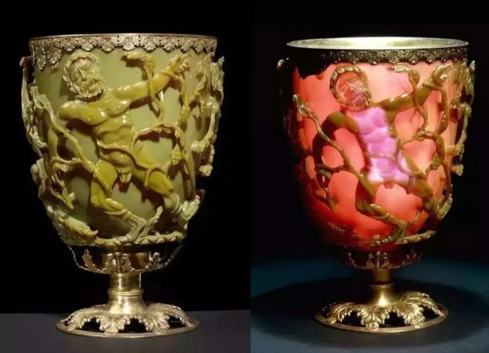 罗马有个神奇的杯子：光从前面照射是绿色的，从后面则是红色的！