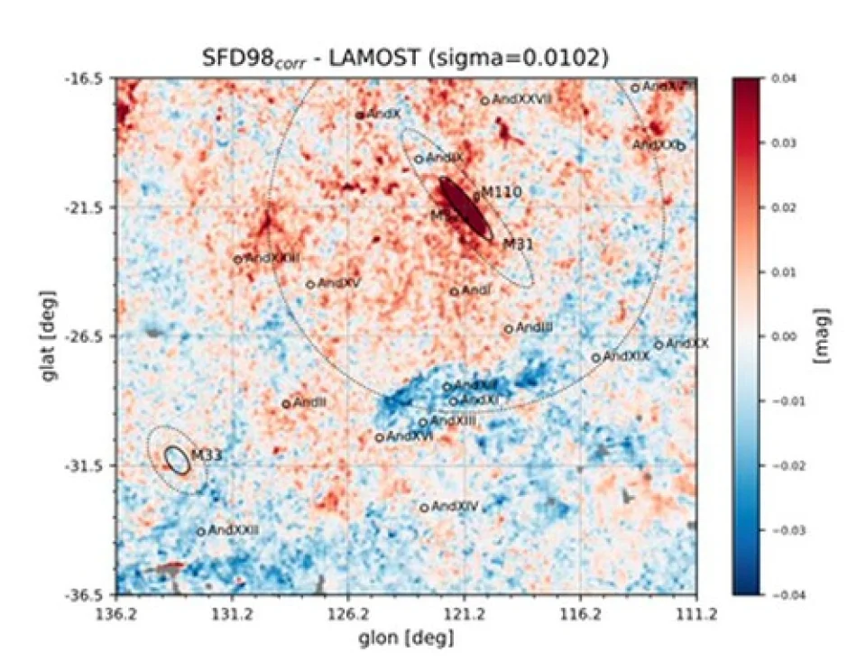 LAMOST探测到M31和M33星系外围的尘埃信号